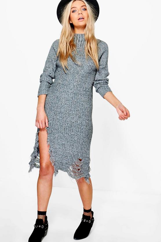 Charlotte Distressed Rib Knit Jumper Dress